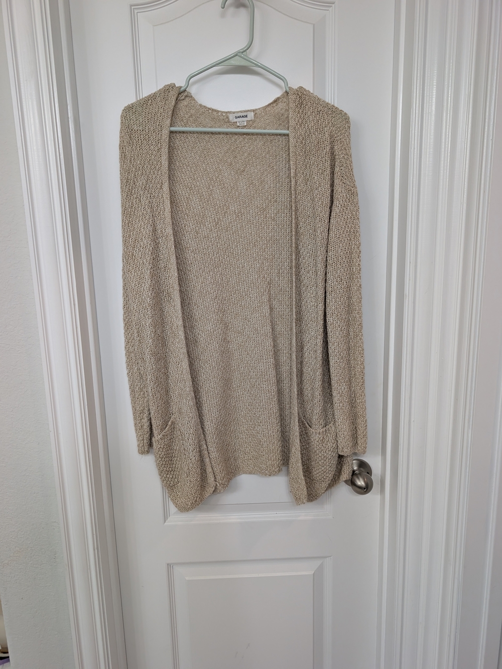 Garage Open-Front Beige Knit Cardigan Sweater